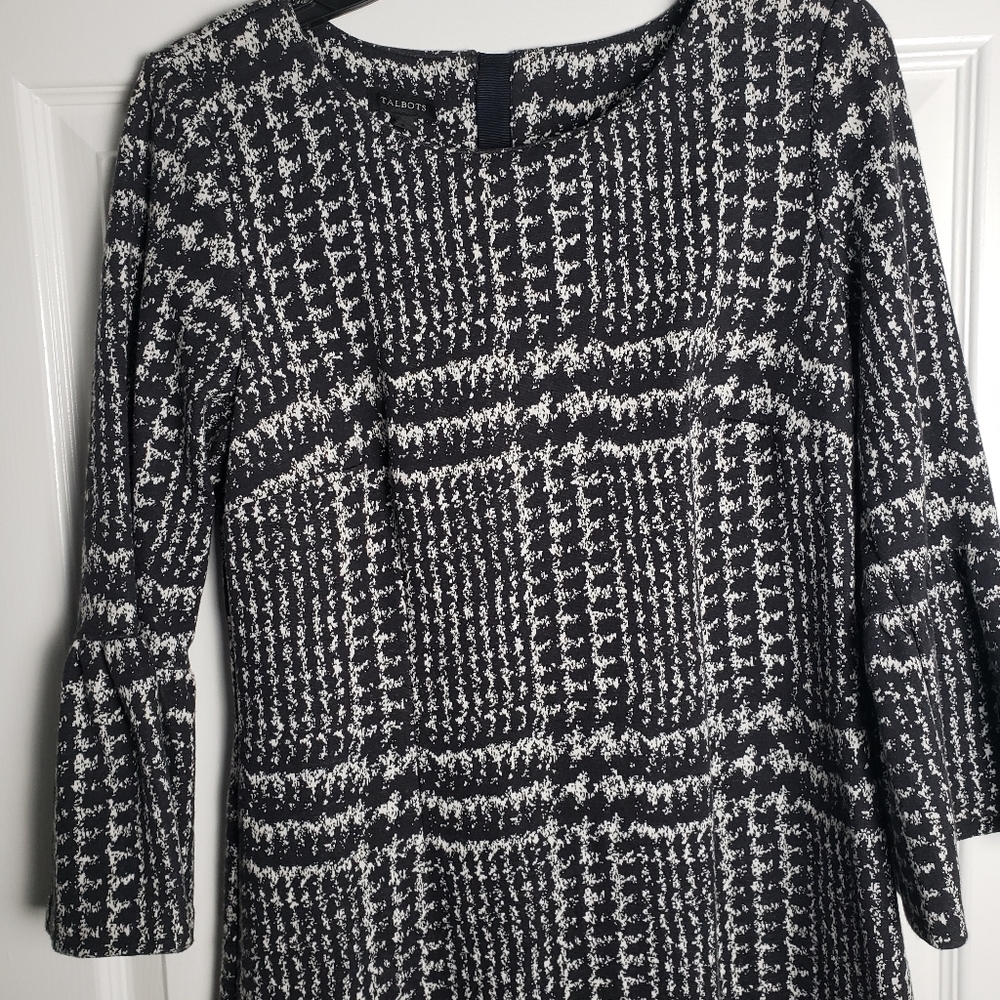 Talbots Womens Dress Black Sheath Workwear Houndstooth Cotton Blend Knit - Picture 2 of 8